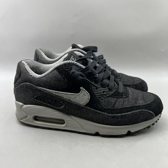 Nike Air Max 90 Premium Shoes Womens Size 8 Black Gray Casual Denim Low Sneakers - Picture 1 of 8